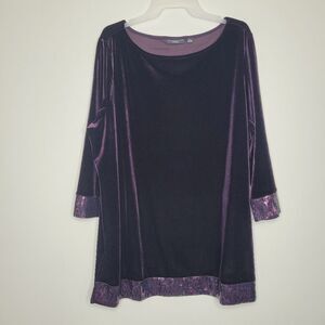 Susan Graver dark purple velvet sequin trim modest top size 1x
